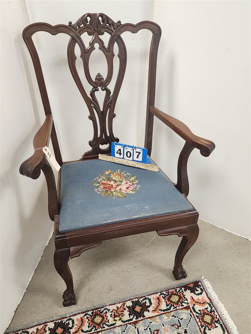 Chippendale Style Arm Chair 43" H X 28" W X 18 1/2" D (1 of 2)