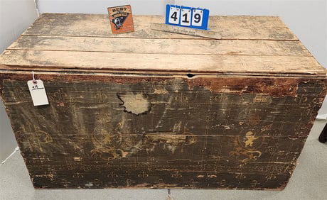 Prim. Trunk Covered In Vintage Wallpaper 24 1/2" H X 45" W X 21 1/2" D