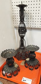 Tray Asian Bronze Candlesticks 24" + Pr. 7"