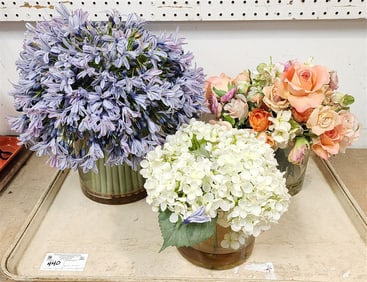 Tray 3 Silk Flower Arrangements In Glass Vases Fom Gumps