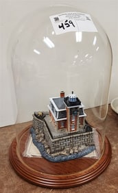 Harbour Lights Hudson - Athens # 230 Light House Figurine By Kim Andrews w/Cert Under Glass Dome 13"
