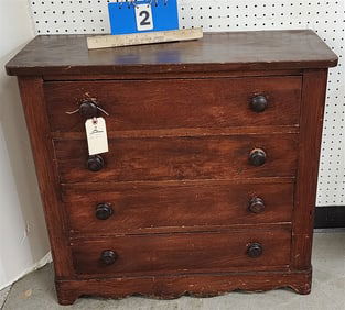 19th C Grain Ptd. Pine 4 Drawer Chest 28 1/2" H X 30 1/2" W X 12 1/2" D