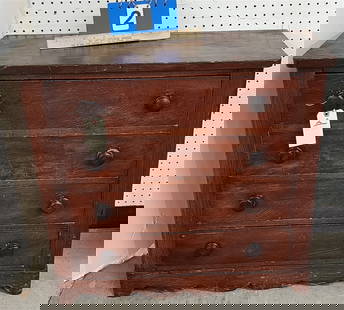 19th C Grain Ptd. Pine 4 Drawer Chest 28 1/2" H X 30 1/2" W X 12 1/2" D: 19th C Grain Ptd. Pine 4 Drawer Chest 28 1/2" H X 30 1/2" W X 12 1/2" D