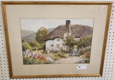 Framed W/C "Cottage On The Uplands" Porlock Somersetshire Sgnd Claude Strachan w/C.W. Kraushar