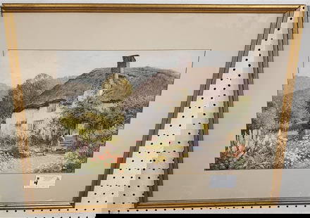 Framed W/C "Cottage On The Uplands" Porlock Somersetshire Sgnd Claude Strachan w/C.W. Kraushar: Framed W/C "Cottage On The Uplands" Porlock Somersetshire Sgnd Claude Strachan w/C.W. Kraushar Gallery Label N.Y. 13 1/4" X 19 1/2" w/Frame 22" X 27 1/2"
