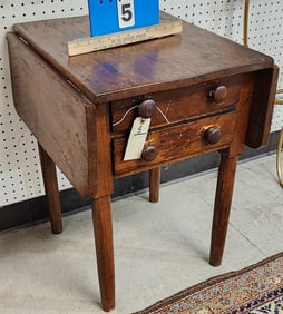 19th C Pine 2 Drawer Drop Leaf Stand 25" H X 17 1/2" W X 19 1/2" D