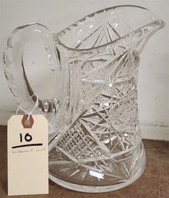 Vintage Brilliant Cut Glass Pitcher 8"
