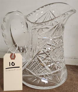 Vintage Brilliant Cut Glass Pitcher 8": Vintage Brilliant Cut Glass Pitcher 8"