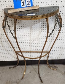 Brass Marble Top Demi Lune Table 34 1/2" H X 10" W X 10 1/4" D