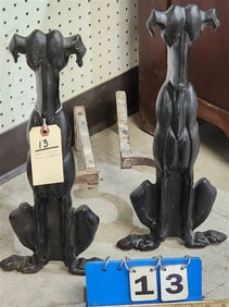 Deco Cast Iron Dog Andirons 18"