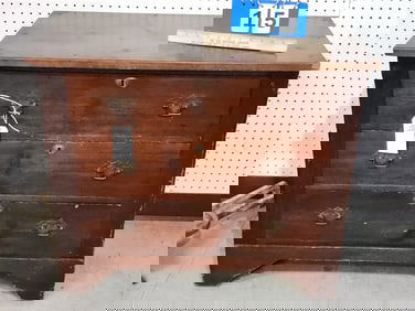 19th C Cherry 3 Drawer Chest 27 1/2" H X 31 1/2" W X 16" D