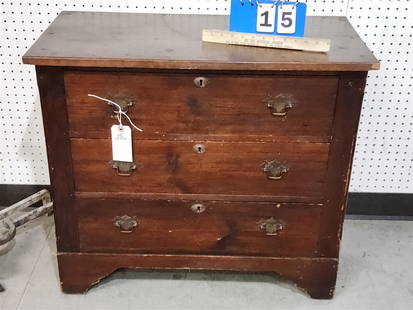 19th C Cherry 3 Drawer Chest 27 1/2" H X 31 1/2" W X 16" D: 19th C Cherry 3 Drawer Chest 27 1/2" H X 31 1/2" W X 16" D