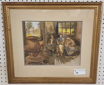 Framed W/C "Waiting For The Train" Sgnd M. Soyer 11" X 13 1/2" w/Frame 19 3/4" X 22 1/2"