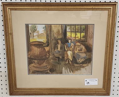 Framed W/C "Waiting For The Train" Sgnd M. Soyer 11" X 13 1/2" w/Frame 19 3/4" X 22 1/2": Framed W/C "Waiting For The Train" Sgnd M. Soyer 11" X 13 1/2" w/Frame 19 3/4" X 22 1/2"