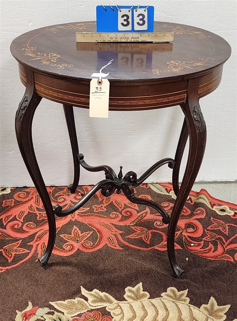 C1915 Inlaid Mahog Side Table 28 1/2" H X 26 1/2" Diam. (1 of 4)