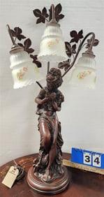 Contemp. Figural Lamp w/3 Hand Ptd. Shades 32"