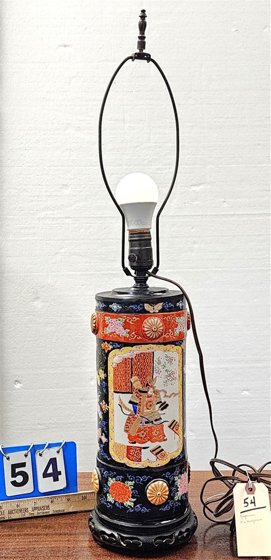 Japanese Fukagawa Porcelain Vase Lamp 26": Japanese Fukagawa Porcelain Vase Lamp 26"