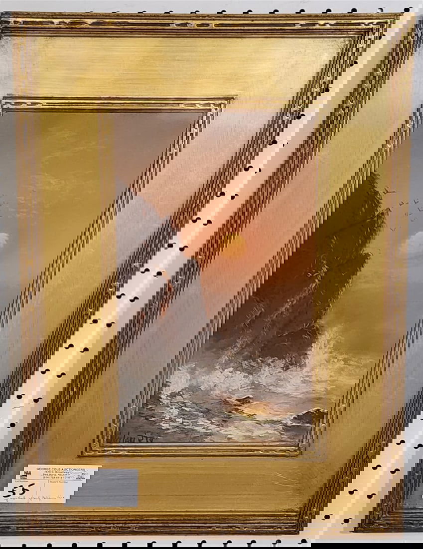 Framed Pastel Sunset On Rocky Shore Sgnd Julian Rix? 13" X 7 1/2" w/Frame 20 1/4" X 14 3/4" (1 of 3)