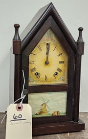 Gilbert Mahog Mini Steeple Clock 11" H X 6 1/2" W X 4 1/2" D