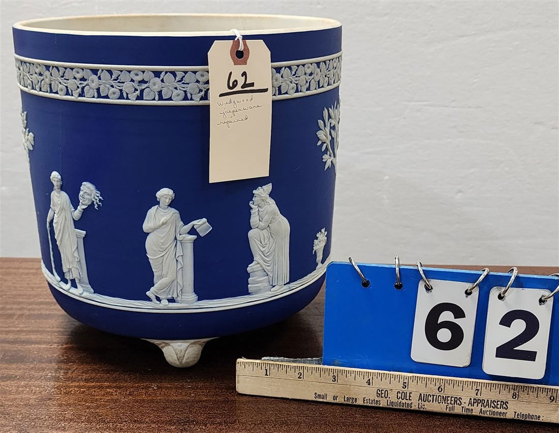Wedgewood Jasperware Jardenier - Repaired 10 1/2" H X 10 1/2" Diam.: Wedgewood Jasperware Jardenier - Repaired 10 1/2" H X 10 1/2" Diam.