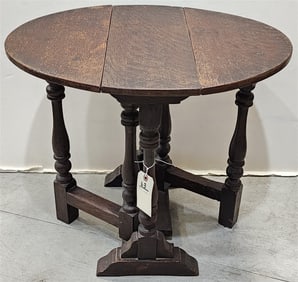 19th C Oak Drop Leaf Side Table 20" H X 19 1/2" W X 8" D Closed, 23 1/2 D" Open