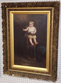 Framed O/C Child In Highchair Unsgnd 24" X 16" w/Frame 33 1/2" X 25"