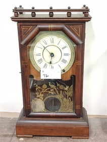 19th C Seth Thomas Walnut Mantel Clock 19" H X 11" W X 5" D