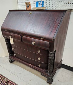C1915 Empire Style Mahog Slant Front Desk 42" H X 40" W X 19 1/2" D