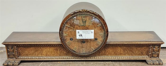 Deco Hermle Walnut Mantel Clock 10" H X 28 1/2" W X 6" D