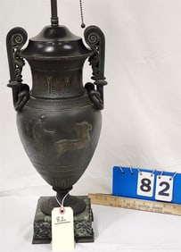 19th C White Metal Vase Lamp 28"