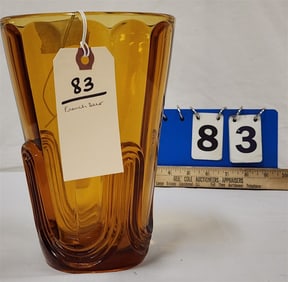 French Deco Amber Glass Vase 8 1/4" H X 6" Diam.