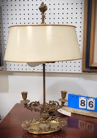French Bronze 2 Candle Lamp w/Adjustable Metal Shade 23"