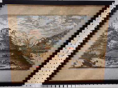 Framed Hand Colored 1623 Engr. "Most Elegant View Of Innsbruck From The East"