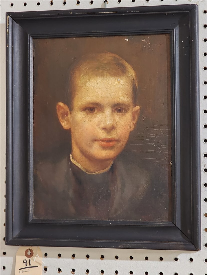 Framed O/Panel Of A Boy 13" X 10" w/Frame 16 1/2" X 13 1/2": Framed O/Panel Of A Boy 13" X 10" w/Frame 16 1/2" X 13 1/2"