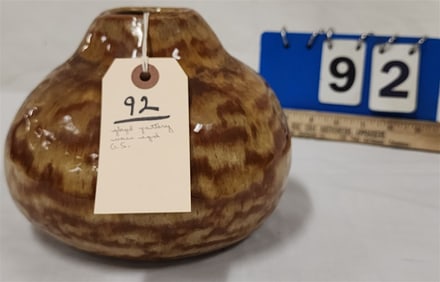 Glazed Pottery Vase Mkd. G.S. 5 1/2" H X 7 1/2" Diam.