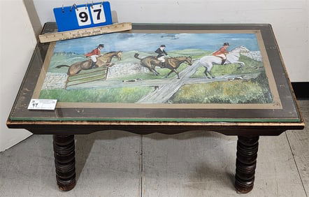 Hand Ptd. Wooden Coffee Table Sgnd 17 1/2" H X 32" W X 18 3/4" D