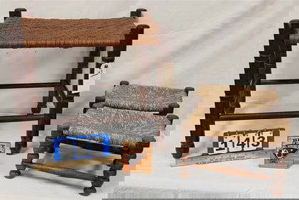 Splint Seat Bench 18" H X 19" W X 15" D + 2 Rush Seat Cricket Stools 7 1/2" H X 12" W X 8 1/2" D
