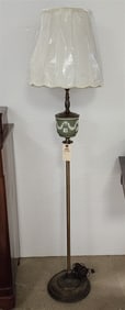 Brass Floor Lamp w/Wedgewood Jasperware Mounts 61"