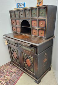 Mahog Stenciled 9 Drawer 2 Door Chest w/Pull Out Shelf 50" H X 38 1/2" W X 20" D