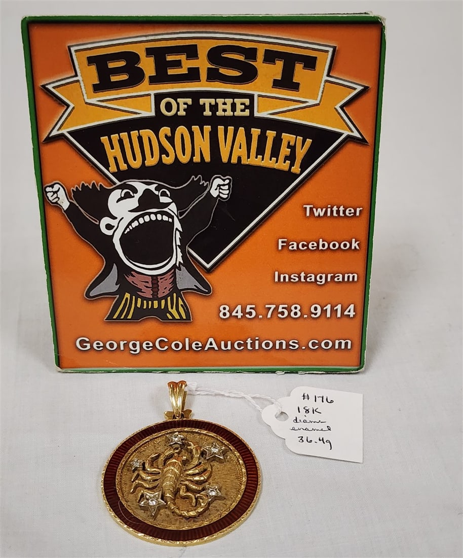 18K Scorpion Pendant w/Diamonds + Enamel 36.4g  1 3/4" Diam. (1 of 4)