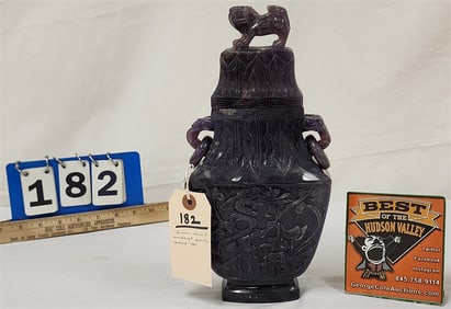 Chinese Carved Amethyst Quartz Covered Urn 11 1/2" H X 22 1/4" D