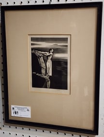Frame Engr. "Girl On A Cliff" Pencil Sgnd Rockwell Kent 7 1/2" X 5 1/2" w/Frame 15 3/4" X 12 3/4"