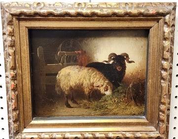 Framed O/Panel Sheep Sgnd 8" X 10 1/4" w/Frame 12 1/4" X 14"