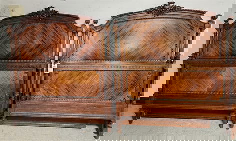 Pr. Carved Walnut Single Beds 50" H X 43" W
