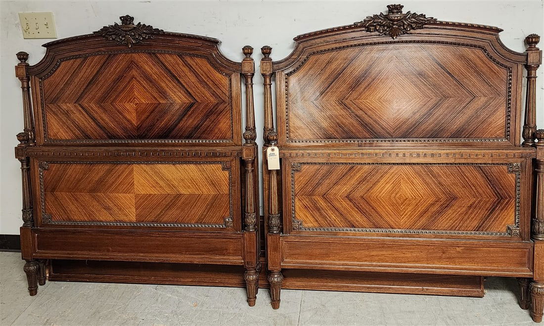 Pr. Carved Walnut Single Beds 50" H X 43" W (1 of 4)