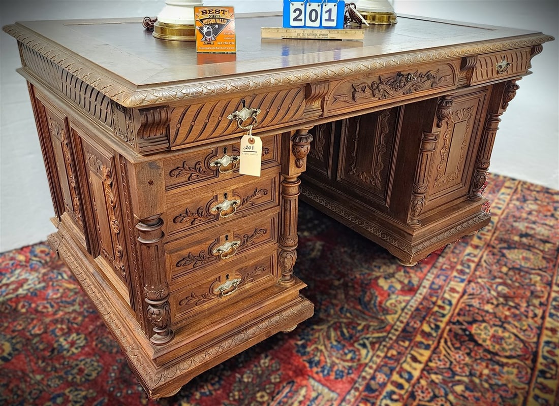 C1890  Carved Walnut Desk 33 1/2" H X 61" W X 37 1/2" D (1 of 9)