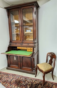 Vict. Walnut Secretary Desk 8' H X 51" W X 24" D w/Empire Mahog Side Chair