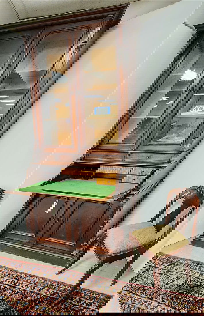 Vict. Walnut Secretary Desk 8' H X 51" W X 24" D w/Empire Mahog Side Chair (1 of 9)