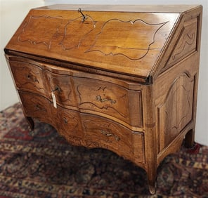 18th C French Walnut Slant Front Desk 39 1/2" H X 53" W X 25" D