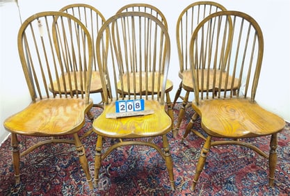 Set 6 English Saddle Seat Oak Chairs 39 1/2" H X 18" W X 17" D